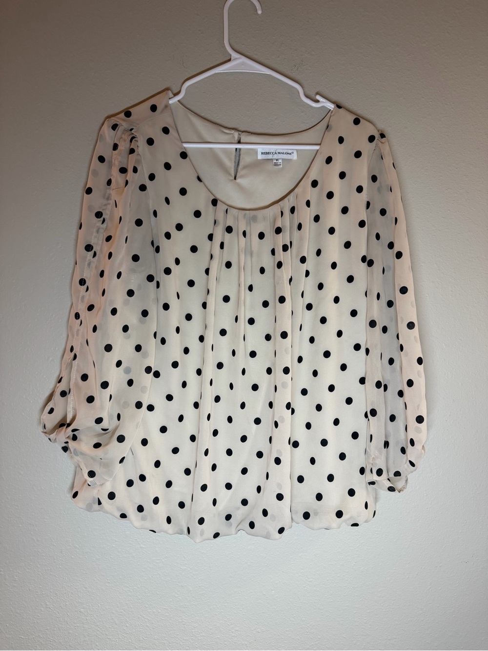 Rebecca Malone Cream Blouse with Black Polka Dots